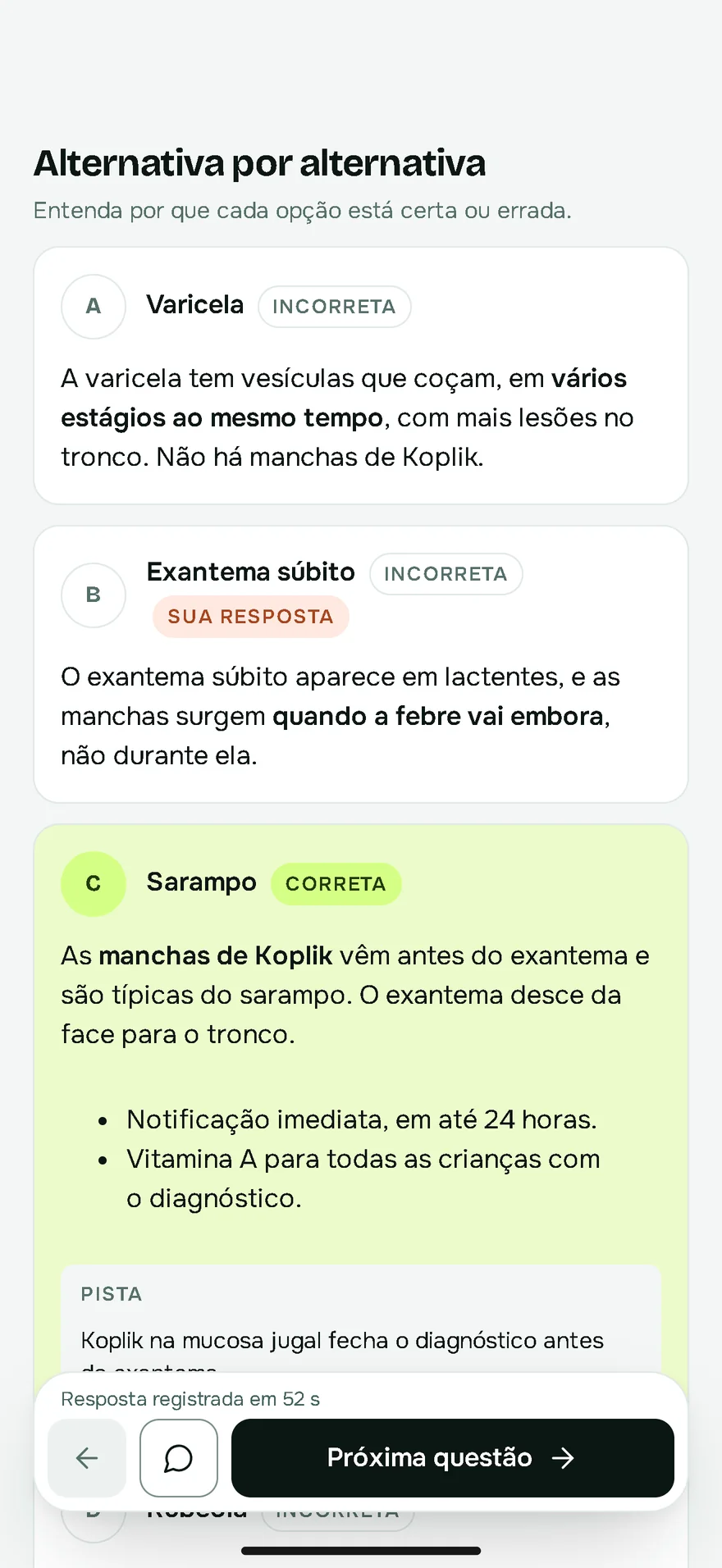 Gabarito comentado no celular, alternativa por alternativa: por que a B está errada e a C, certa.