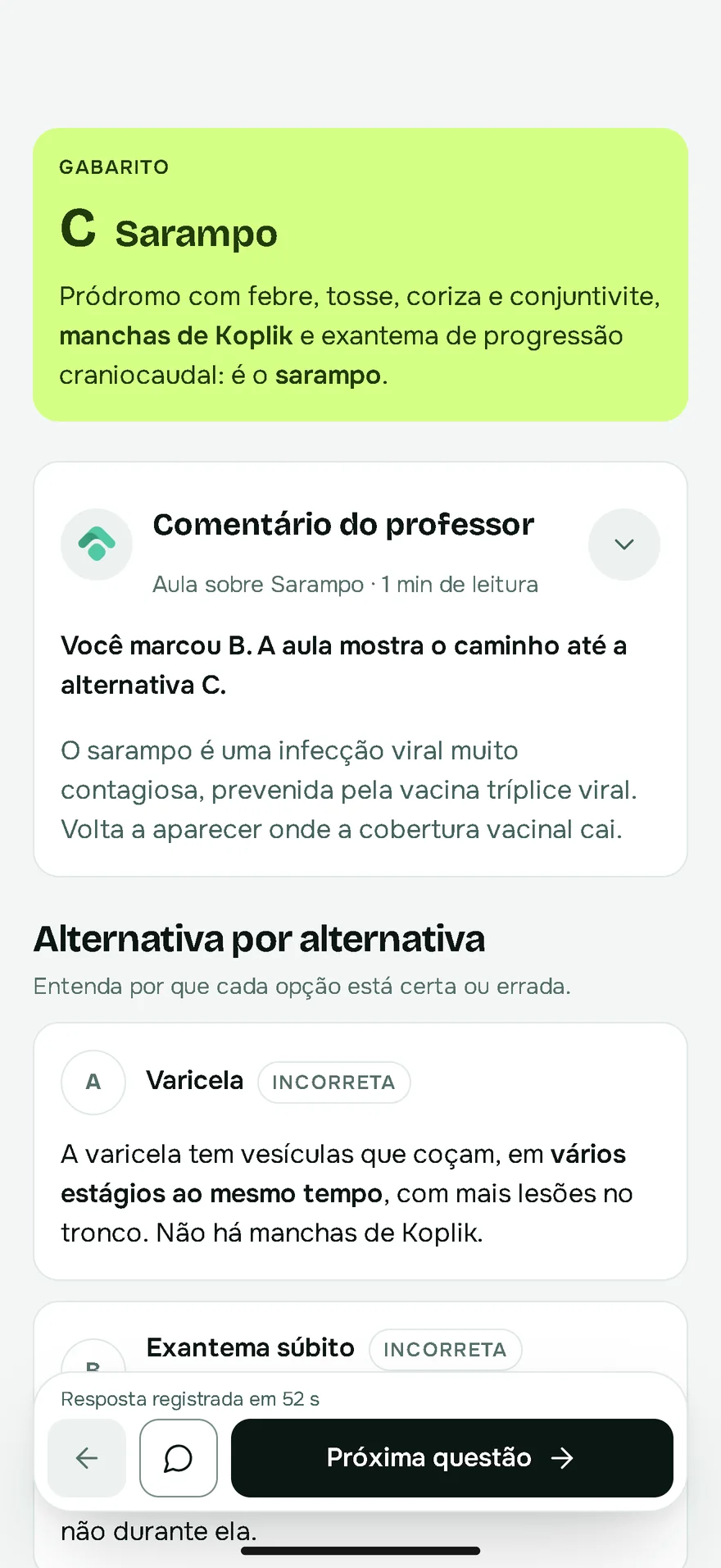 Gabarito comentado na plataforma Medfye: a alternativa C, o porquê e o comentário do professor.